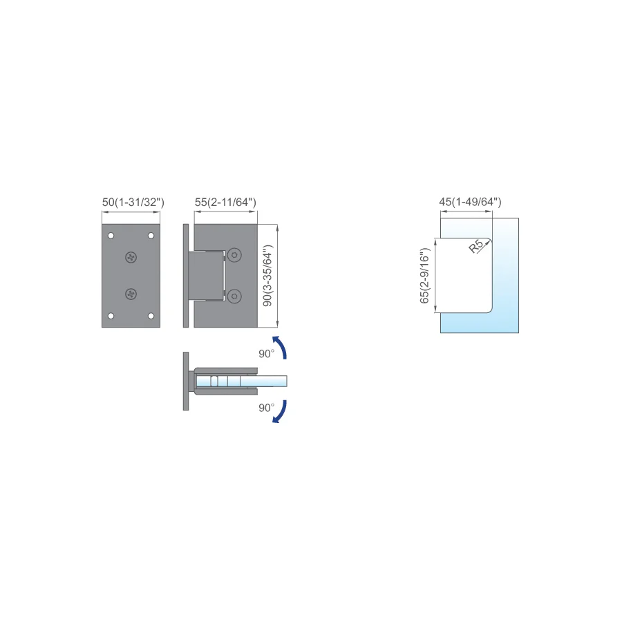 SPRING FUNCTION SHOWER DOOR HINGES L-2121W - 图片 2