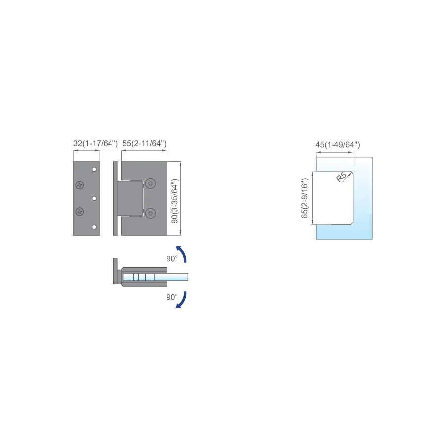 SPRING FUNCTION SHOWER DOOR HINGES L-2122W - 图片 2