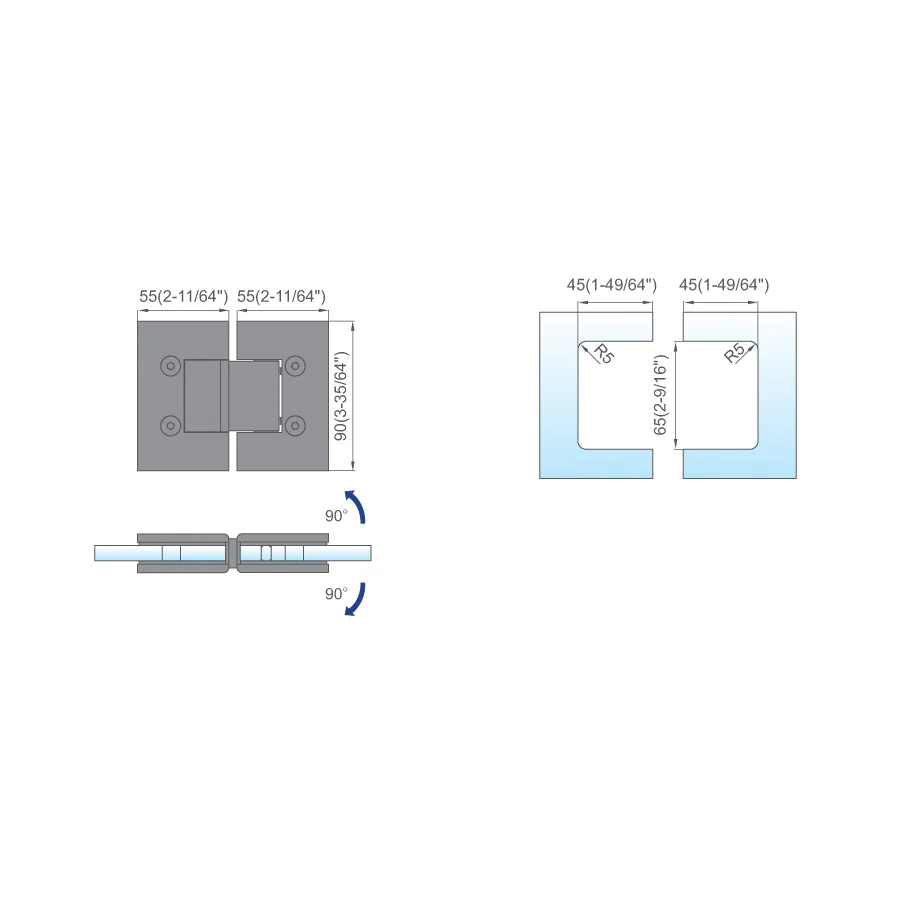 SPRING FUNCTION SHOWER DOOR HINGES L-2123W - 图片 2