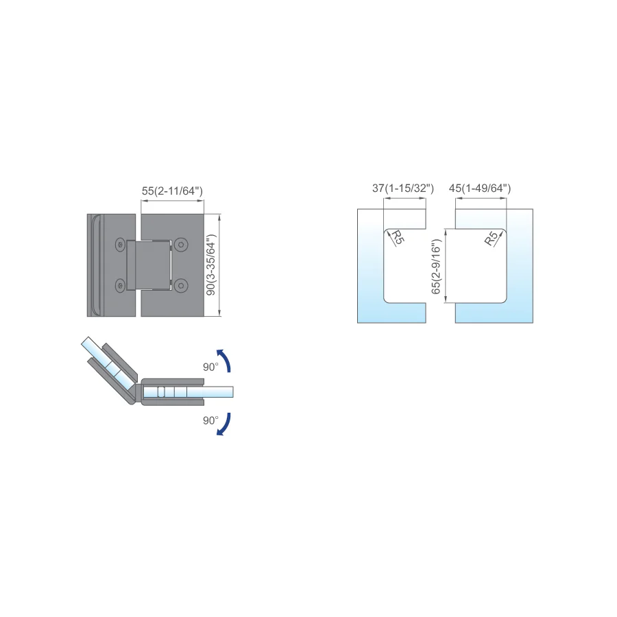 SPRING FUNCTION SHOWER DOOR HINGES L-2124W - 图片 2