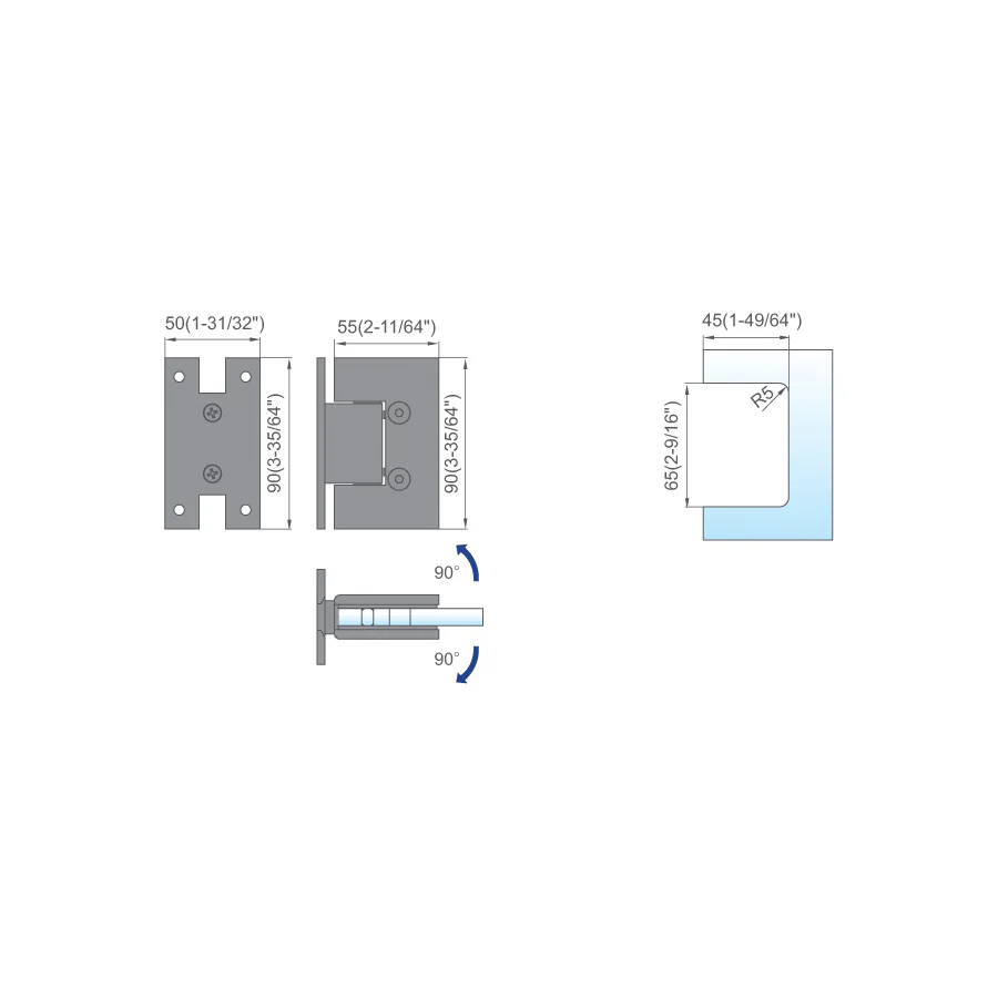 SPRING FUNCTION SHOWER DOOR HINGES L-2126W - 图片 2