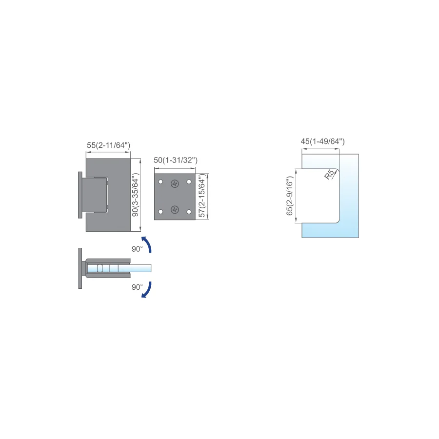 SPRING FUNCTION SHOWER DOOR HINGES L-2127W - 图片 2