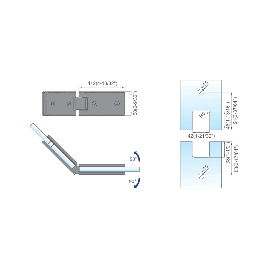 SPRING FUNCTION SHOWER DOOR HINGES L-2144 - 图片 2