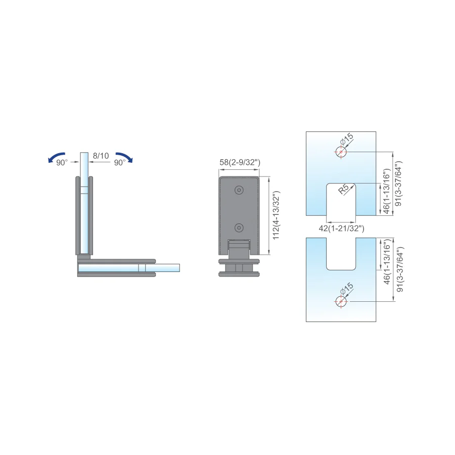 SPRING FUNCTION SHOWER DOOR HINGES L-2145 - 图片 2