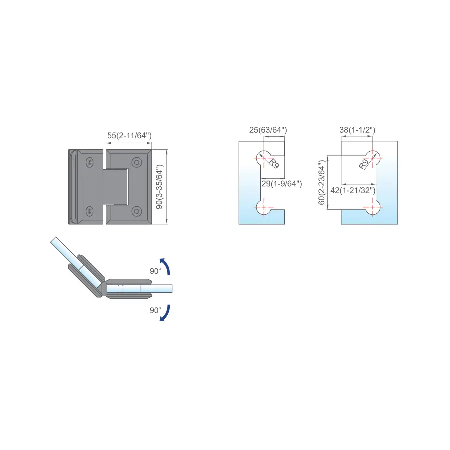 STAINLESS STEEL SHOWER HINGES L-2214 - 图片 2